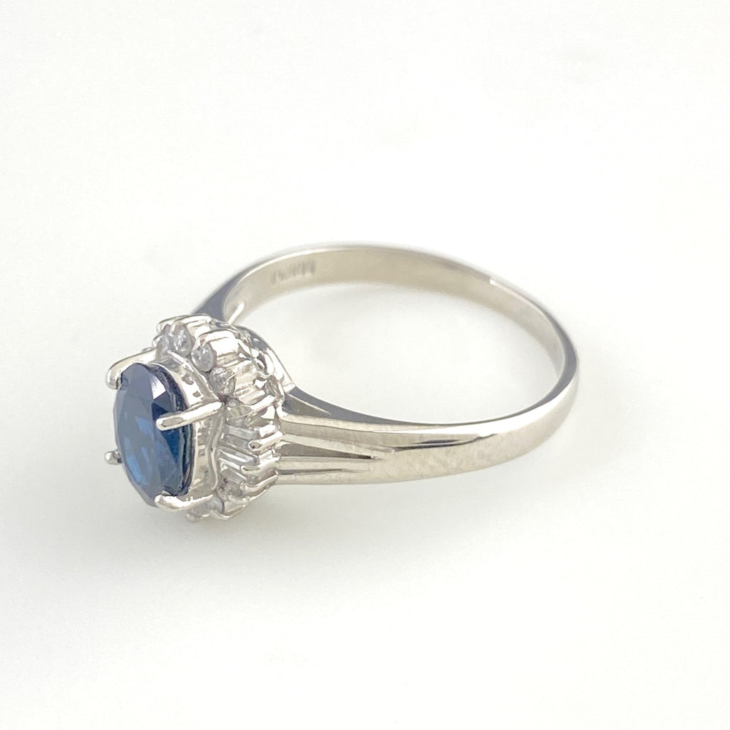 サファイア デザインリング プラチナ 指輪 メレダイヤ リング 12号 Pt900 サファイア ダイヤモンド レディース 【中古】nbjwl