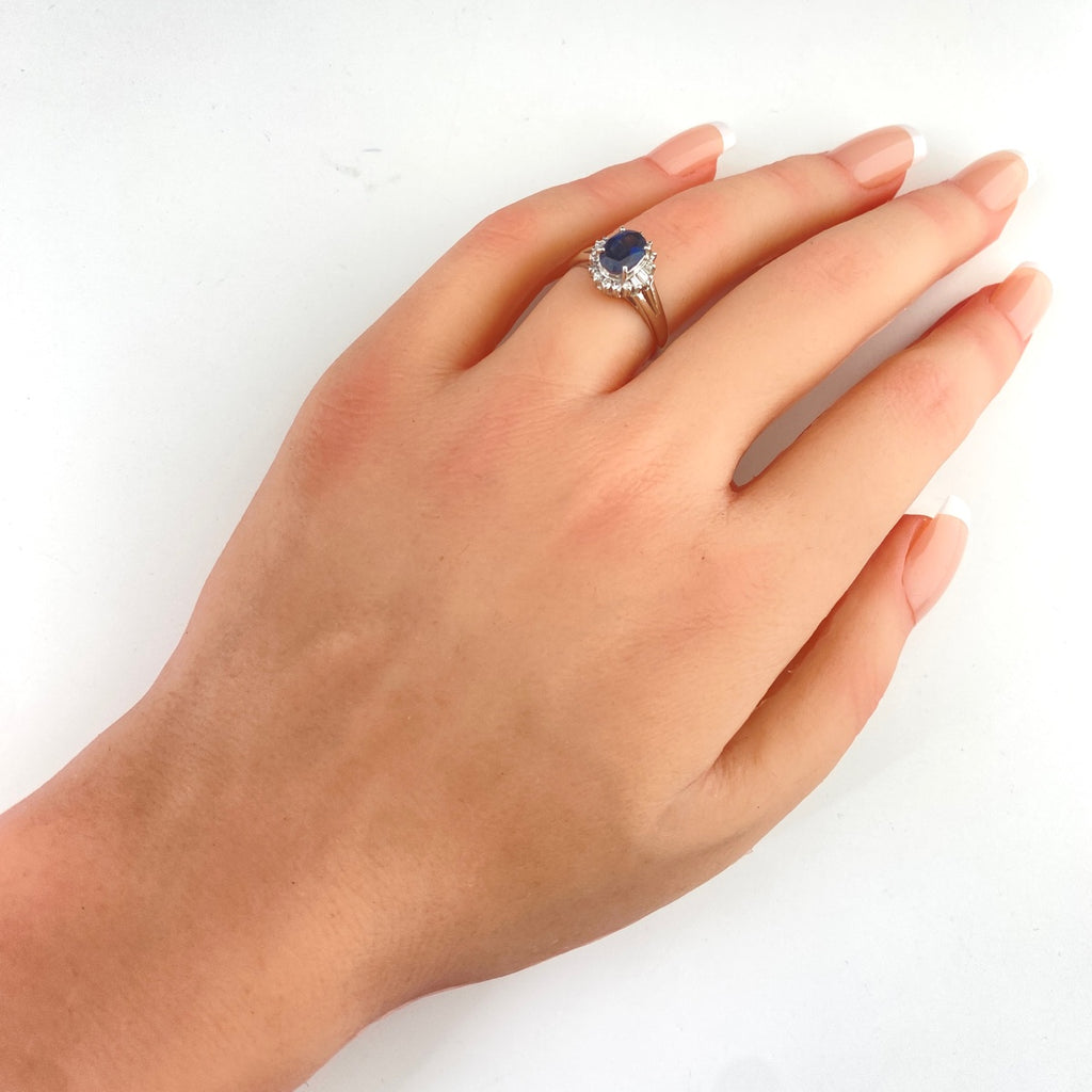 サファイア デザインリング プラチナ 指輪 メレダイヤ リング 12号 Pt900 サファイア ダイヤモンド レディース 【中古】nbjwl