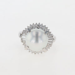 パール デザインリング プラチナ 指輪 メレダイヤ 真珠 リング 13号 Pt900 パール ダイヤモンド レディース 【中古】 
 ラッピング可