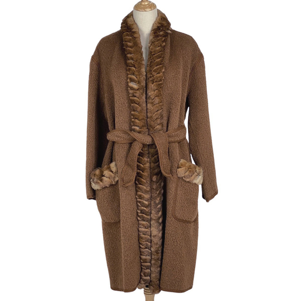 フェンディ ファー付き ロング コート ノーカラー アウター その他コート ブラウン レディース 【中古】brapp