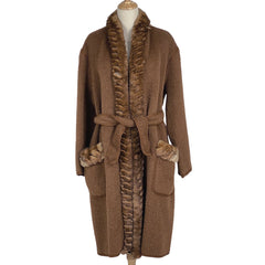 フェンディ ファー付き ロング コート ノーカラー アウター その他コート ブラウン レディース 【中古】brapp