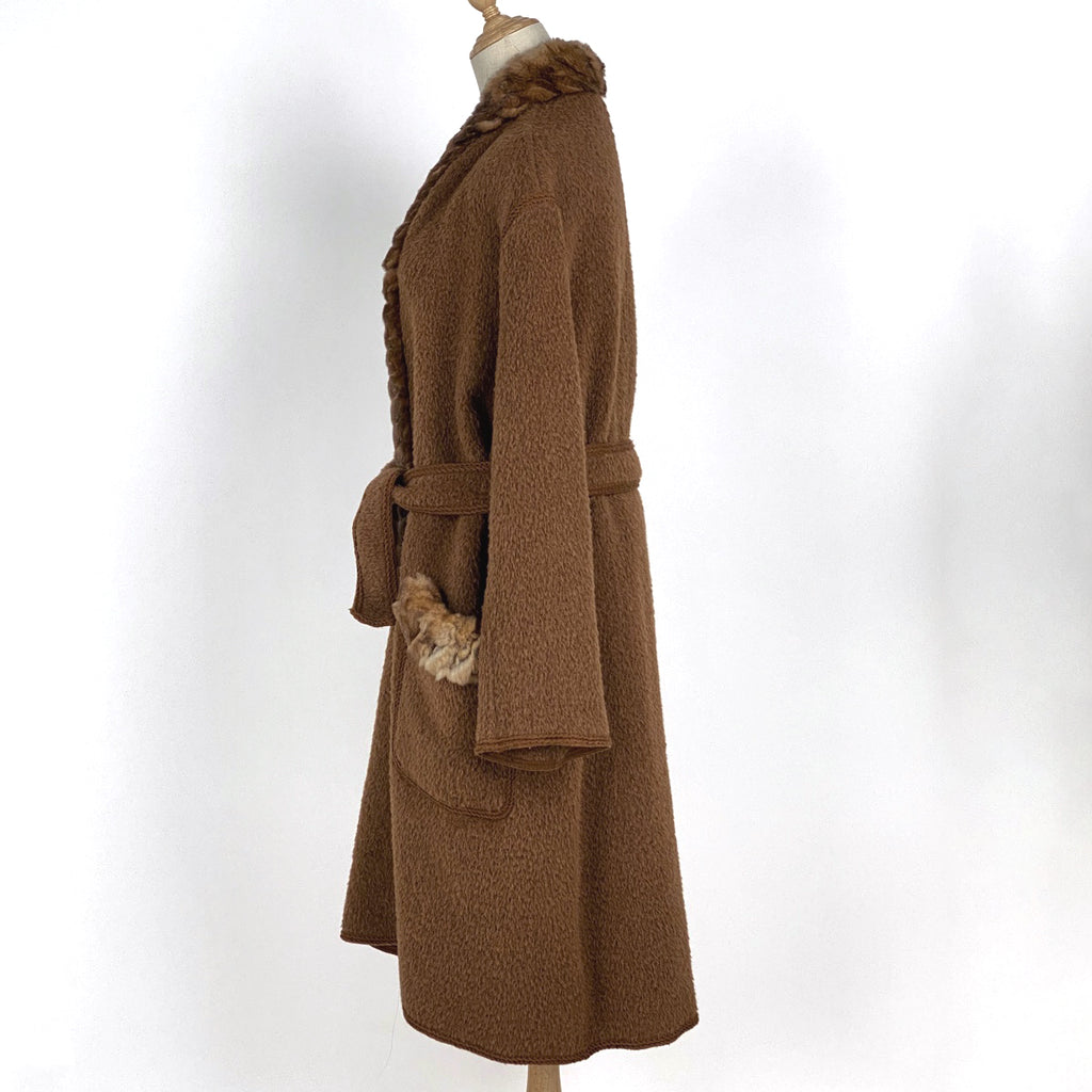 フェンディ ファー付き ロング コート ノーカラー アウター その他コート ブラウン レディース 【中古】brapp