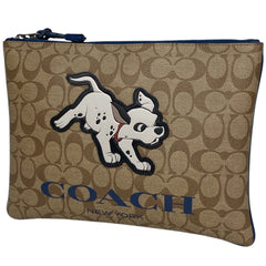 コーチ シグネチャー クラッチバッグ 101匹ワンちゃん ディズニーコラボ セカンドバッグ クラッチバッグ コーティングキャンバス ブラウン ブルー 91247 レディース 【中古】brbag