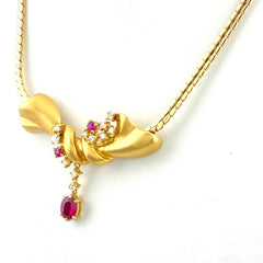 タサキ ルビー デザインネックレス YG イエローゴールド メレダイヤ 2WAY ブローチ ネックレス K18 750 ルビー レディース 【中古】brjwl