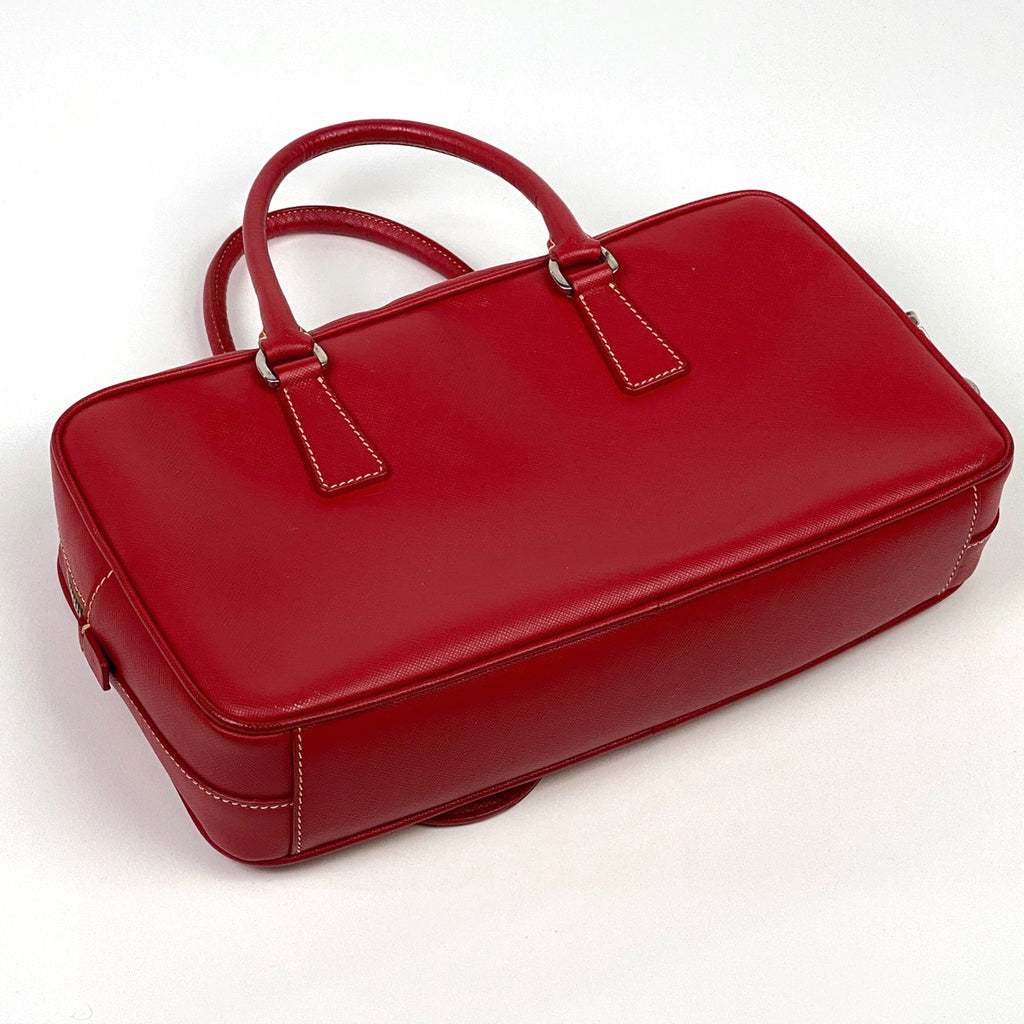 プラダ ロゴプレート ハンドバッグ 手提げ ハンドバッグ サフィアーノレザー レッド レディース 【中古】brbag