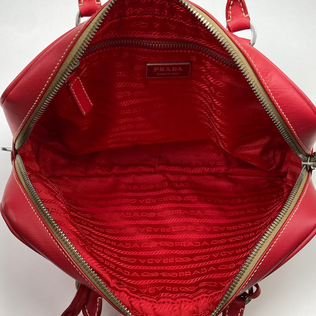 プラダ ロゴプレート ハンドバッグ 手提げ ハンドバッグ サフィアーノレザー レッド レディース 【中古】brbag