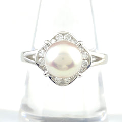 ポーラ パール デザインリング プラチナ 指輪 真珠 メレダイヤ リング 17号 Pt900 パール ダイヤモンド レディース 【中古】brjwl
