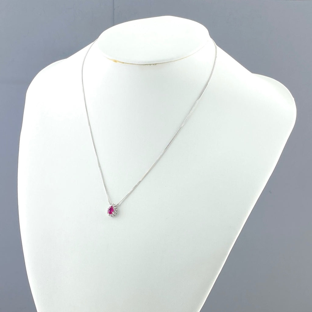 ルビー デザインネックレス プラチナ ペンダント メレダイヤ ネックレス Pt900 Pt850 ルビー レディース 【中古】