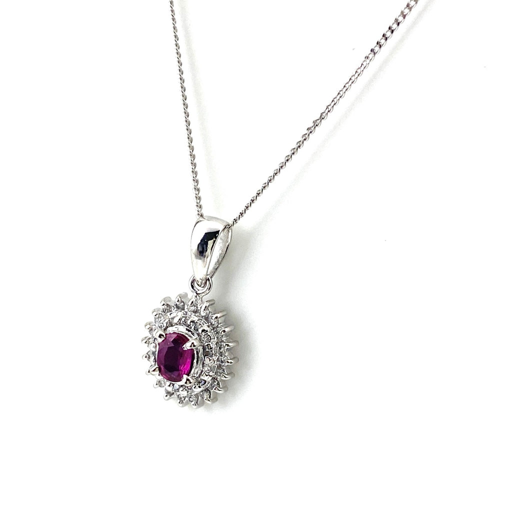 ルビー デザインネックレス プラチナ ペンダント メレダイヤ ネックレス Pt900 Pt850 ダイヤモンド レディース 【中古】nbjwl