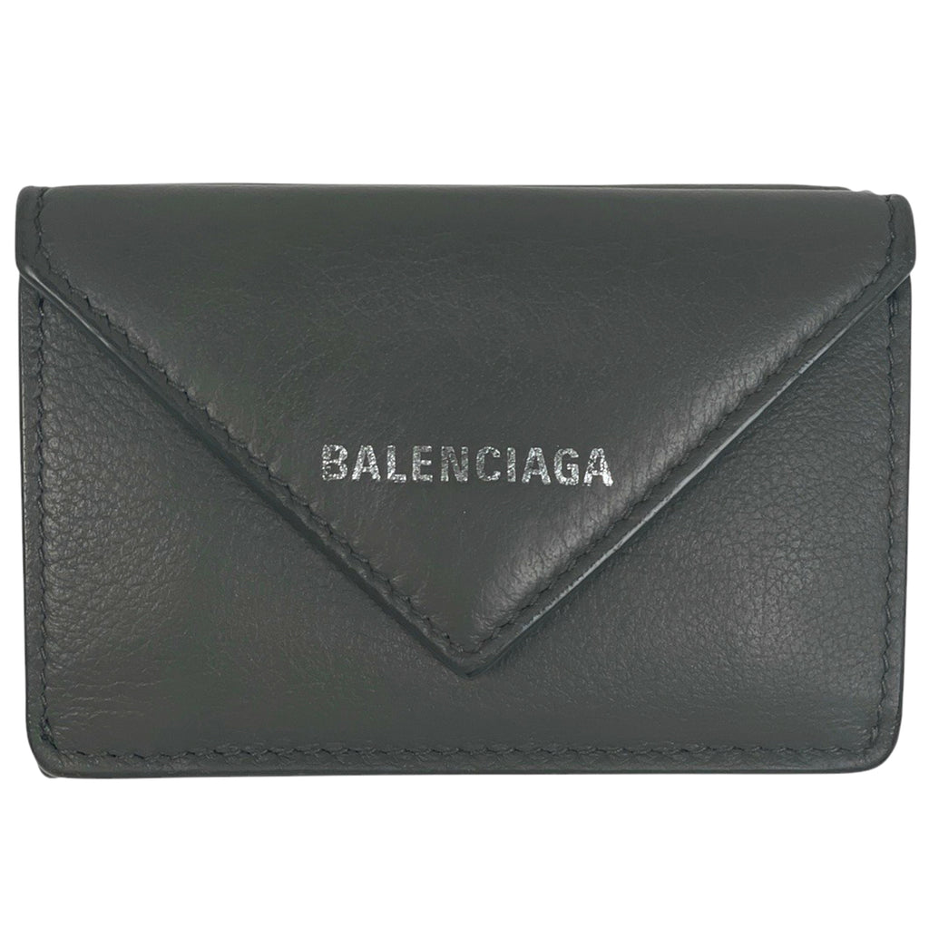 バレンシアガ ペーパー ミニ ウォレット コンパクト 三つ折り財布 レザー グレー 391446 レディース 【中古】brbag