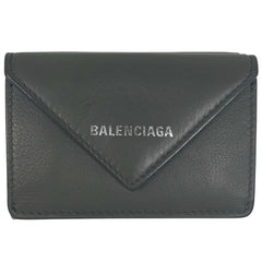 バレンシアガ ペーパー ミニ ウォレット コンパクト 三つ折り財布 レザー グレー 391446 レディース 【中古】brbag
