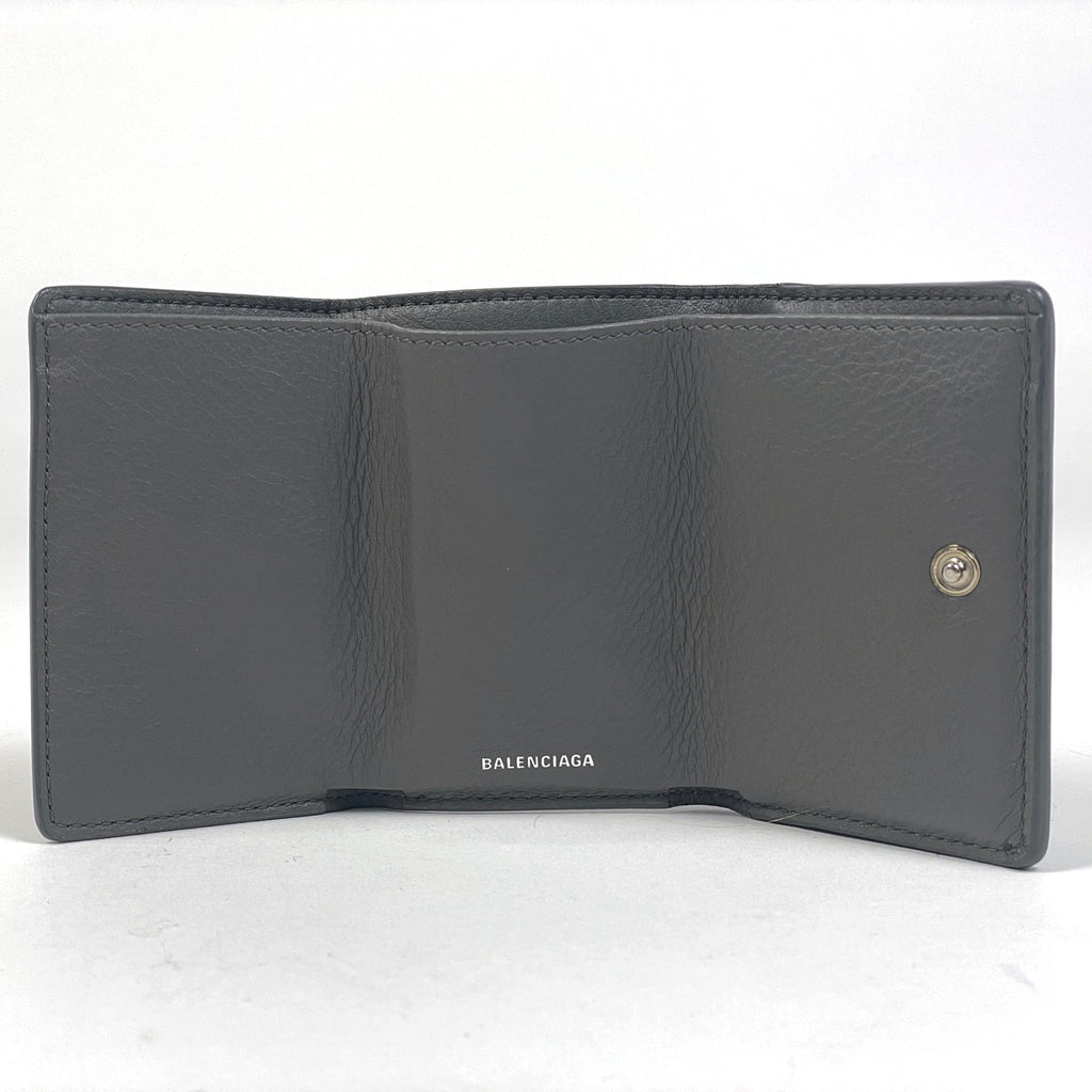 バレンシアガ ペーパー ミニ ウォレット コンパクト 三つ折り財布 レザー グレー 391446 レディース 【中古】brbag