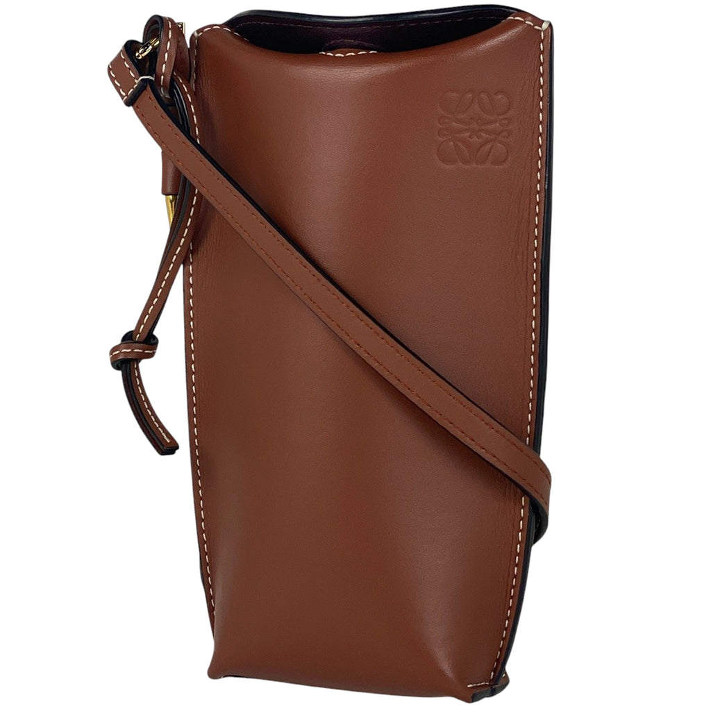 ロエベ アナグラム ショルダーバッグ スマートフォンケース レザー ブラウン レディース 【中古】brbag