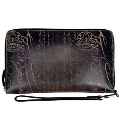 ベルルッティ タリ スクリット ラウンドファスナー ウォレット カリグラフィ 長財布 長財布 レザー ブラウン メンズ 【中古】brbag