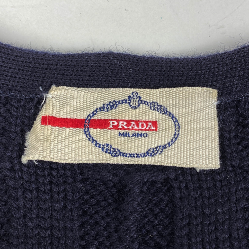 プラダ 半袖 ニット ワンピース ケーブル編み フレア ミニ ワンピース スカート ウール ネイビー レディース 【中古】 brapp