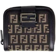 フェンディ ズッキーノ柄 二つ折り 財布 ラウンドファスナー 二つ折り財布 キャンバス ブラウン 8M0070 レディース 【中古】 brbag