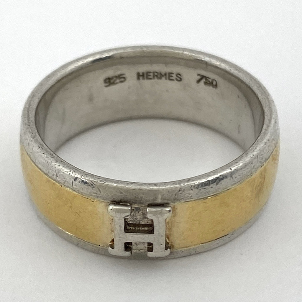 エルメス コンビ リング Hロゴ　指輪 リング 20.5号 シルバー925 750 シルバー ゴールド レディース 【中古】 
 ラッピング可