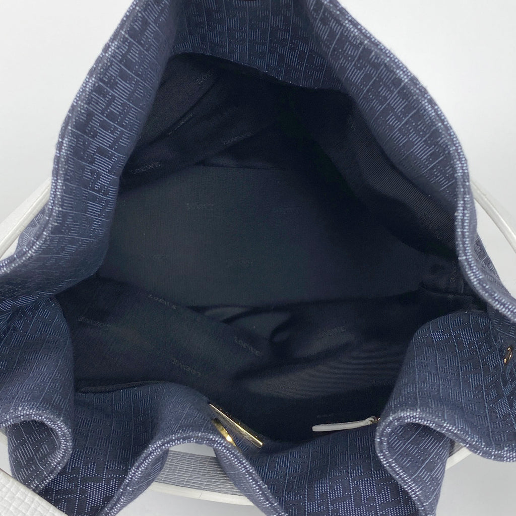 ロエベ ロゴ ショルダーバッグ 巾着型 ショルダーバッグ キャンバス ブルー ホワイト レディース 【中古】 brbag