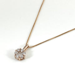 フラワーモチーフ デザインネックレス PG ピンクゴールド ペンダント メレダイヤ 花 ネックレス K18 ダイヤモンド レディース 【中古】 
 ラッピング可
