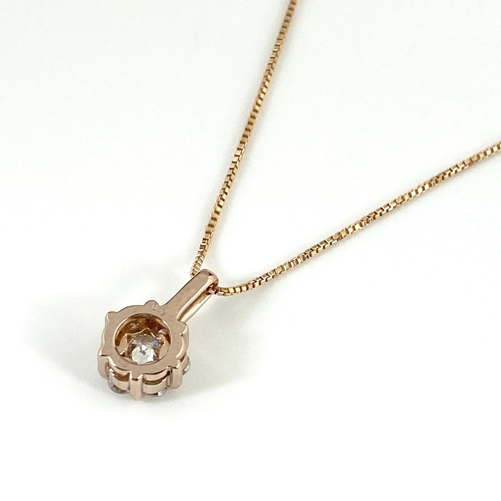フラワーモチーフ デザインネックレス PG ピンクゴールド ペンダント メレダイヤ 花 ネックレス K18 ダイヤモンド レディース 【中古】 
 ラッピング可