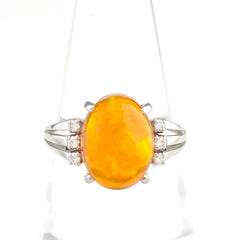 ファイアオパール デザインリング プラチナ 指輪 メレダイヤ リング 15.5号 Pt900 ダイヤモンド ファイアオパール レディース 【中古】nbjwl