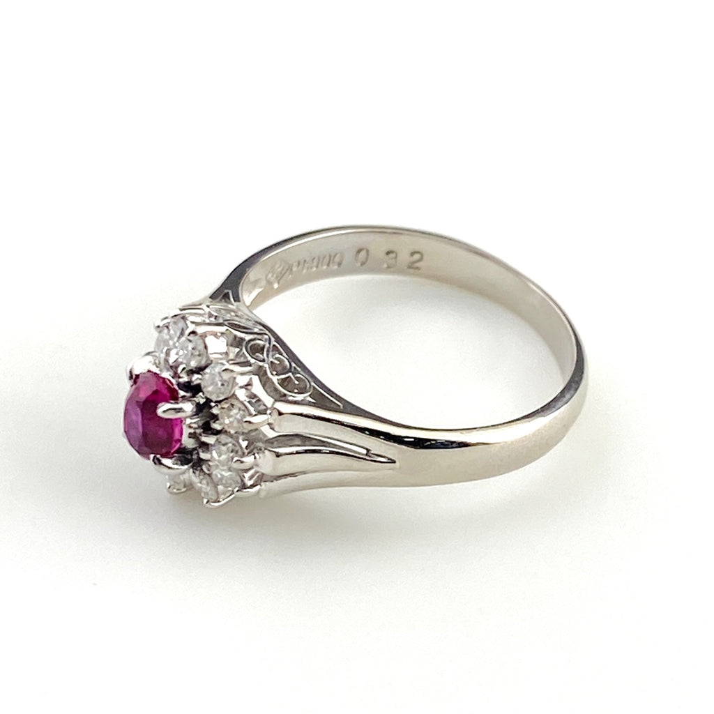 ルビー デザインリング プラチナ メレダイヤ 指輪 リング 5.5号 Pt900 ルビー ダイヤモンド レディース 【中古】nbjwl