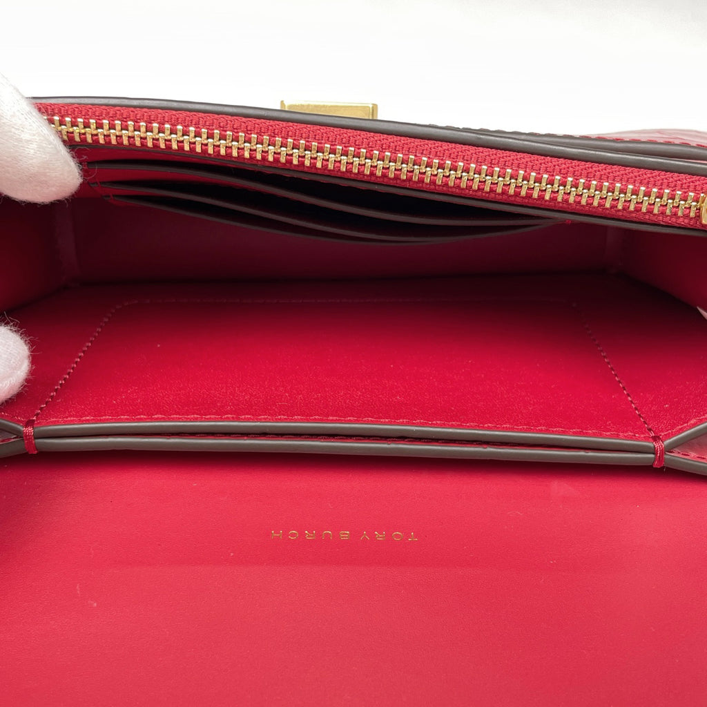 トリーバーチ ロゴ チェーン ショルダーバッグ ウォレット ショルダーバッグ レザー レッド レディース 【中古】