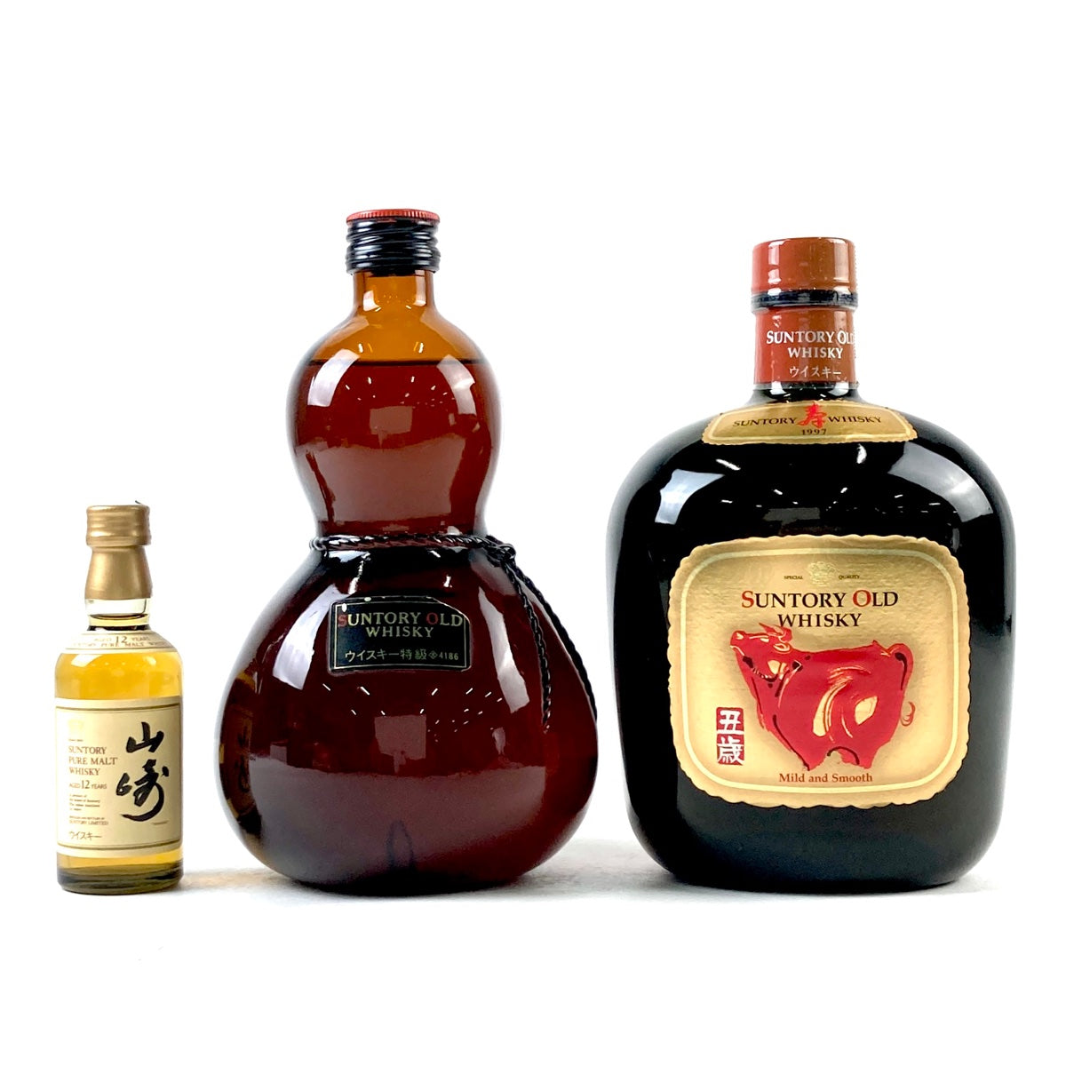 バイセル公式】【東京都内限定お届け】 3本 サントリー SUNTORY 山崎 12年 ピュアモルト オールド 瓢箪 オールド 干支ラベル 丑 1997年  700ml ウイスキー セット 【古酒】 - バイセルブランシェ