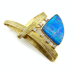 タサキ ボルダーオパール デザインブローチ YG イエローゴールド メレダイヤ ブローチ K18 ボルダーオパール ダイヤモンド レディース 【中古】brjwl