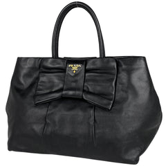 プラダ ロゴ ハンドバッグ リボンモチーフ トート ハンドバッグ レザー ネロ(ブラック) レディース 【中古】brbag
