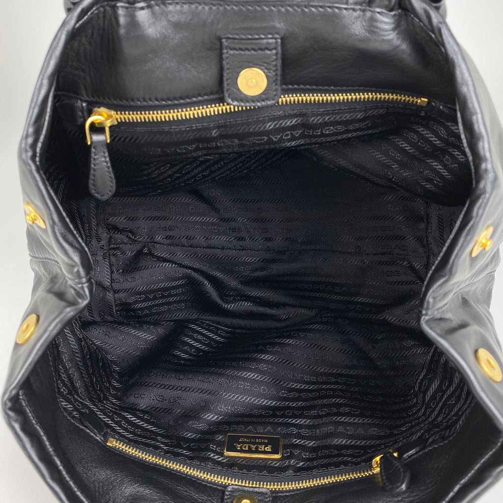 プラダ ロゴ ハンドバッグ リボンモチーフ トート ハンドバッグ レザー ネロ(ブラック) レディース 【中古】brbag