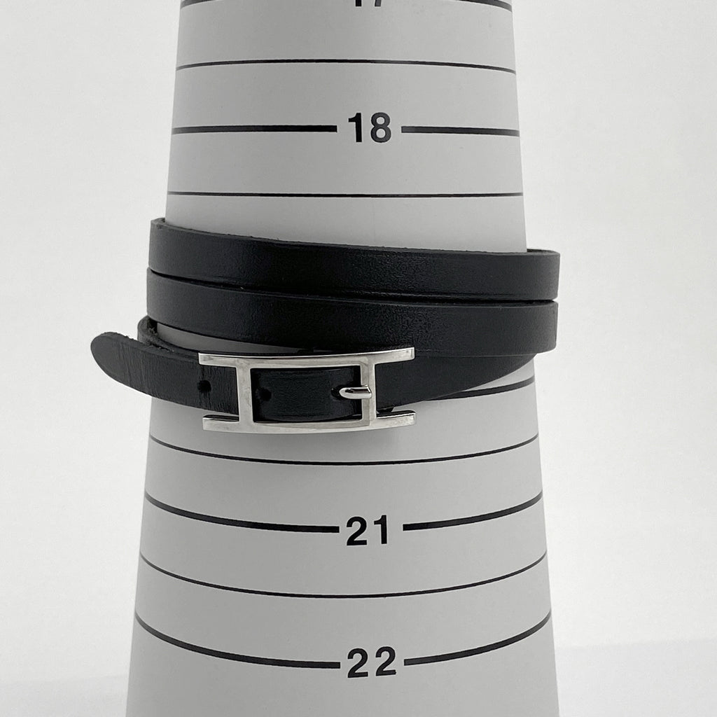 エルメス アピ 3 ブレスレット 腕輪 3連 ブレスレット シルバーメッキ レザー シルバー ブラック レディース 【中古】 bracc