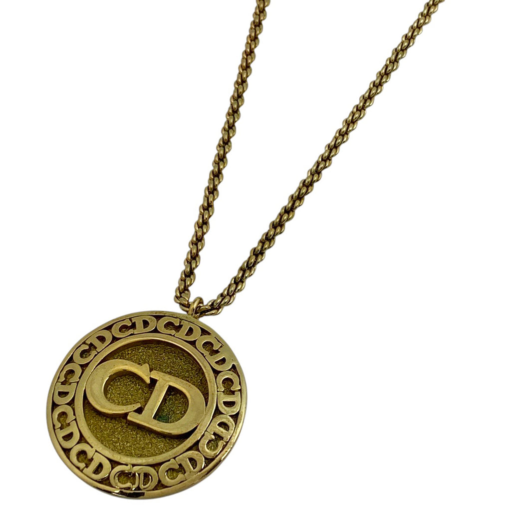 クリスチャンディオール ロゴ ラウンド ネックレス ロング CD ネックレス GP ゴールド レディース 【中古】bracc