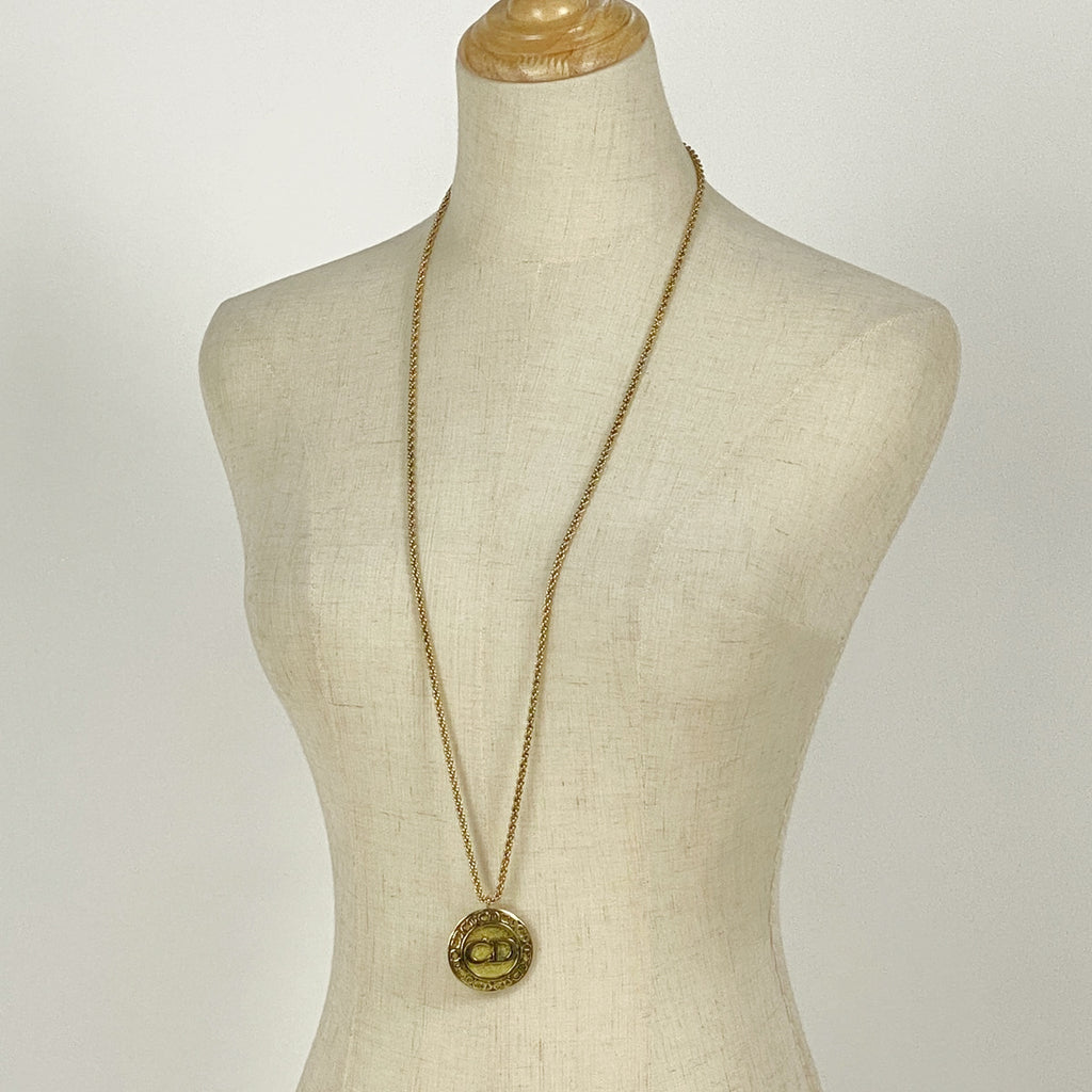 クリスチャンディオール ロゴ ラウンド ネックレス ロング CD ネックレス GP ゴールド レディース 【中古】bracc