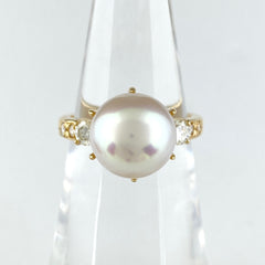 【在庫一掃】 タサキ パール デザインリング YG イエローゴールド 指輪 メレダイヤ 真珠 リング 9号 K18 パール ダイヤモンド レディース 【中古】 brjwl