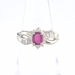 ルビー デザインリング プラチナ 指輪 メレダイヤ リング 11号 Pt900 ルビー ダイヤモンド レディース 【中古】nbjwl