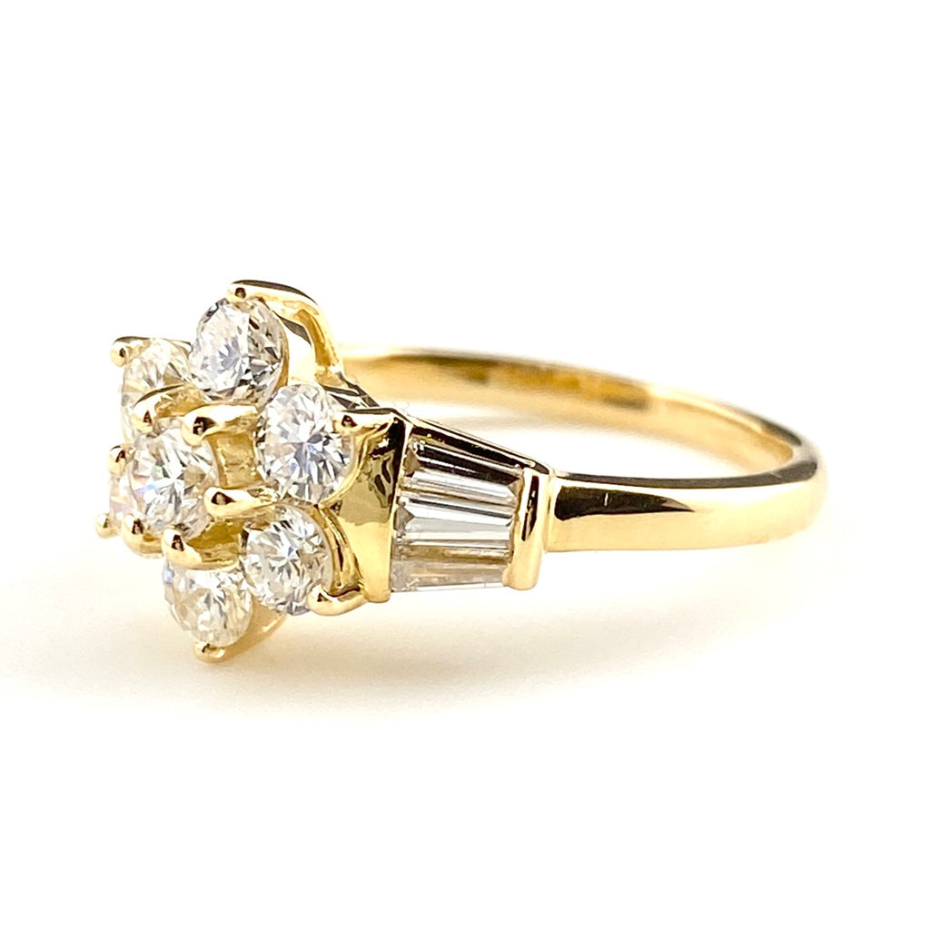 メレダイヤ デザインリング YG イエローゴールド 指輪 リング 7号 K18 ダイヤモンド レディース 【中古】nbjwl