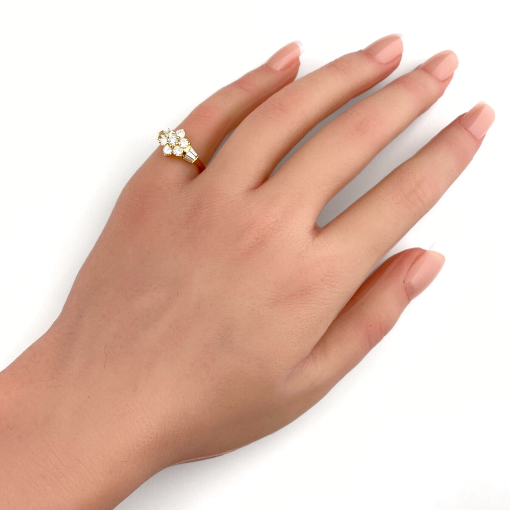 メレダイヤ デザインリング YG イエローゴールド 指輪 リング 7号 K18 ダイヤモンド レディース 【中古】nbjwl