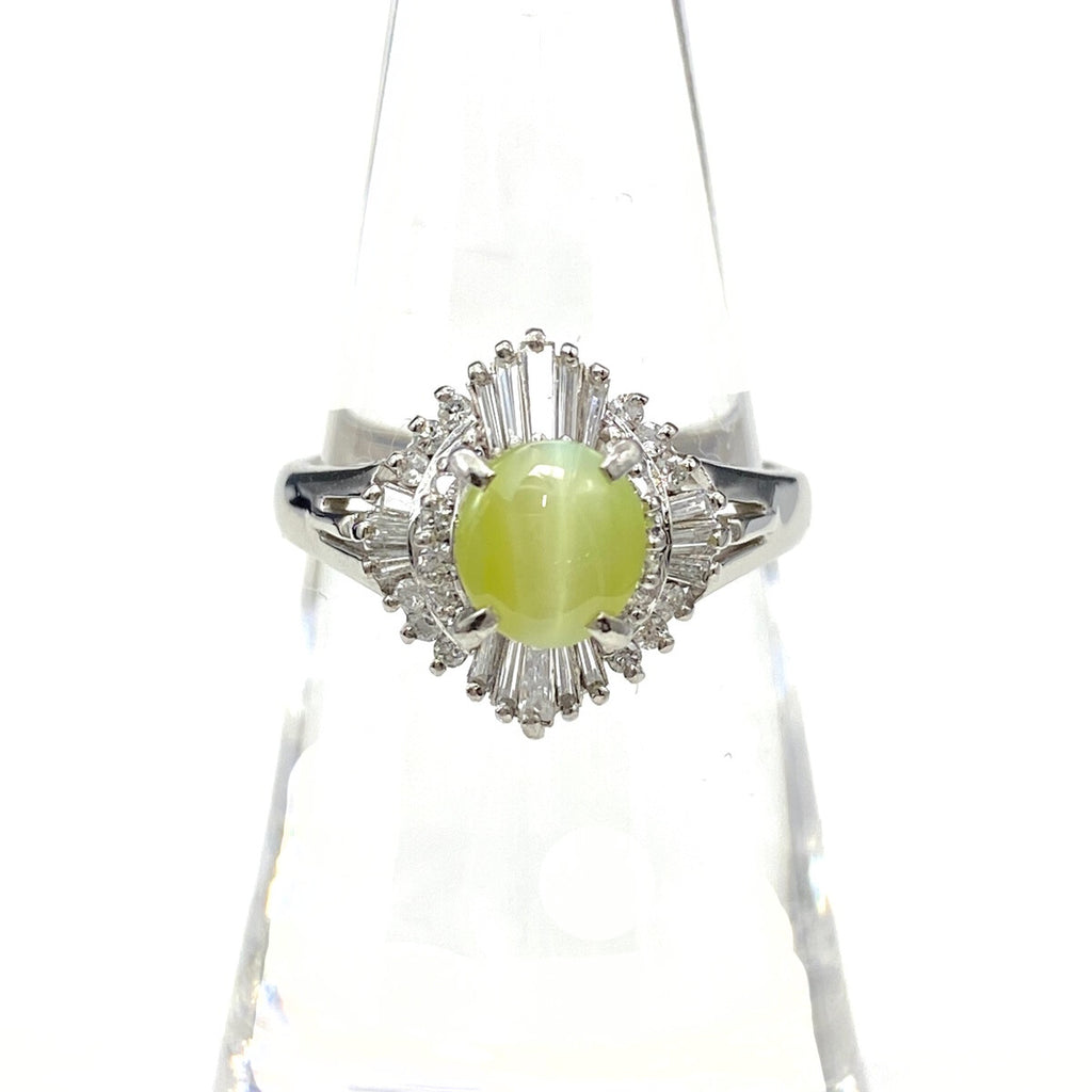 クリソベリルキャッツアイ デザインリング プラチナ 指輪 メレダイヤ リング 12号 Pt900 クリソベリルキャッツアイ ダイヤモンド レディース 【中古】nbjwl