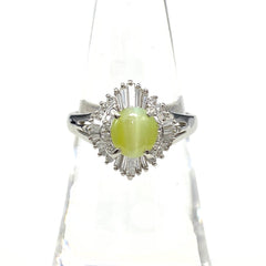 クリソベリルキャッツアイ デザインリング プラチナ 指輪 メレダイヤ リング 12号 Pt900 クリソベリルキャッツアイ ダイヤモンド レディース 【中古】nbjwl