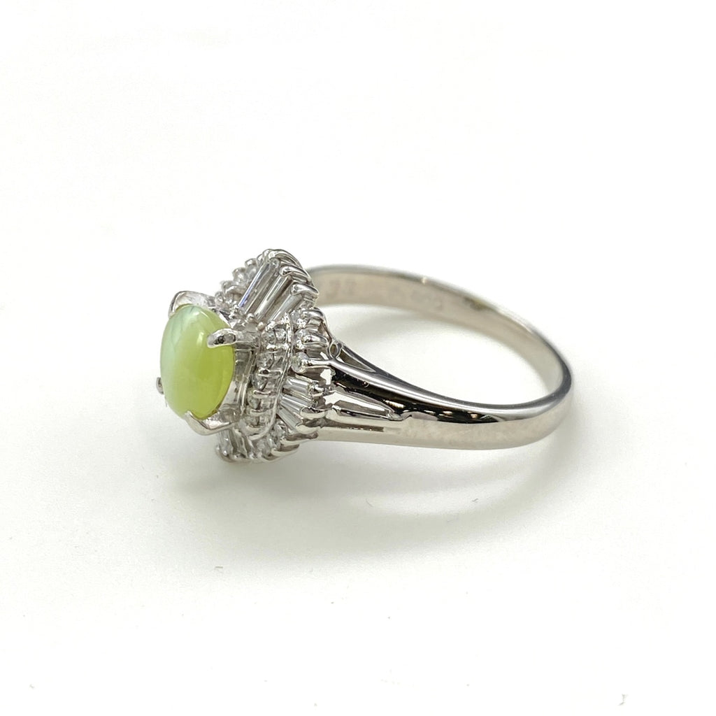 クリソベリルキャッツアイ デザインリング プラチナ 指輪 メレダイヤ リング 12号 Pt900 クリソベリルキャッツアイ ダイヤモンド レディース 【中古】nbjwl