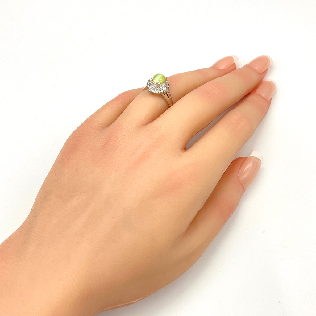 クリソベリルキャッツアイ デザインリング プラチナ 指輪 メレダイヤ リング 12号 Pt900 クリソベリルキャッツアイ ダイヤモンド レディース 【中古】nbjwl