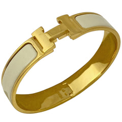 エルメス クリッククラック PM 腕輪 Hロゴ バングル GP ゴールド ホワイト レディース 【中古】bracc