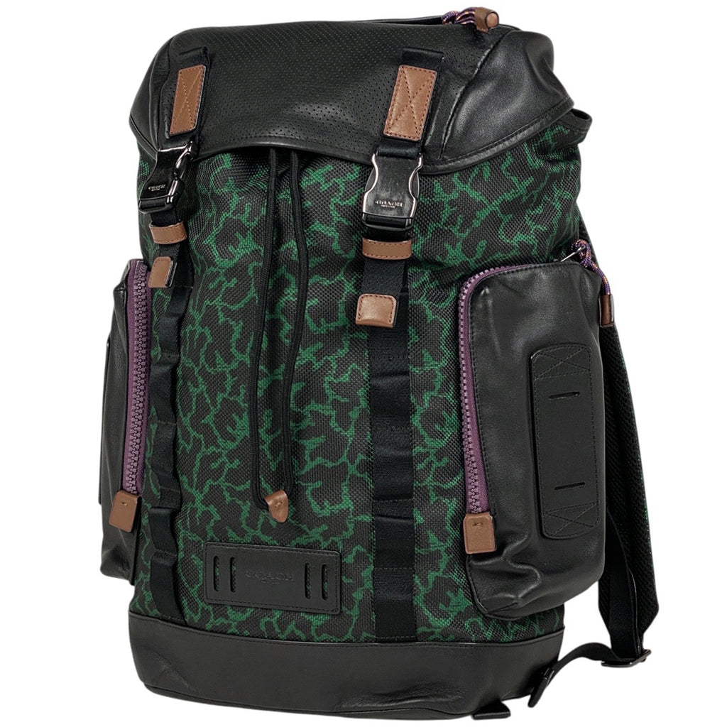 コーチ ロゴ リュックサック バッグパック リュック レザー ブラック グリーン 89929 メンズ 【中古】brbag
