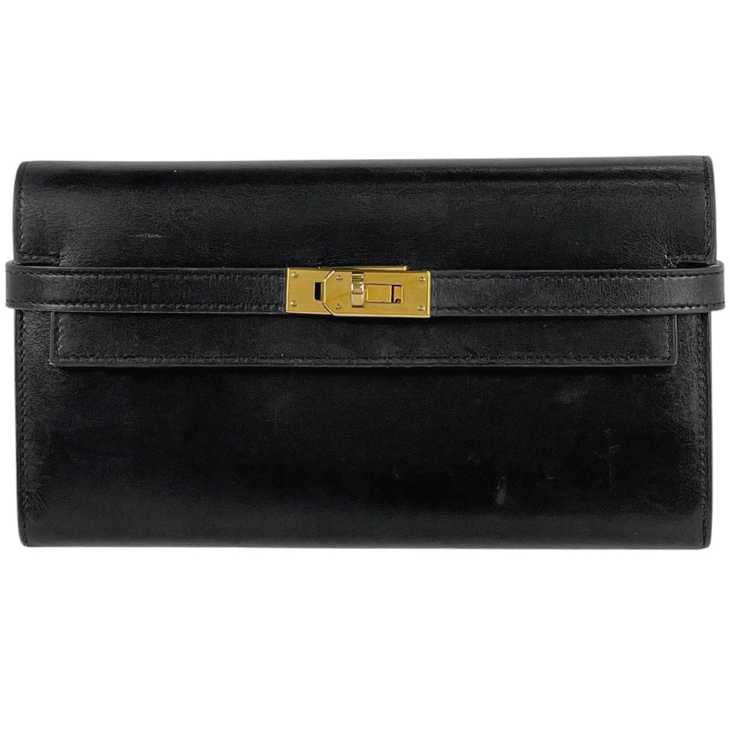 エルメス ケリーウォレット ロング 札入れ 小銭入れ 二つ折り 長財布 レザー ブラック C レディース 【中古】 brbag