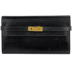 エルメス ケリーウォレット ロング 札入れ 小銭入れ 二つ折り 長財布 レザー ブラック C レディース 【中古】 brbag