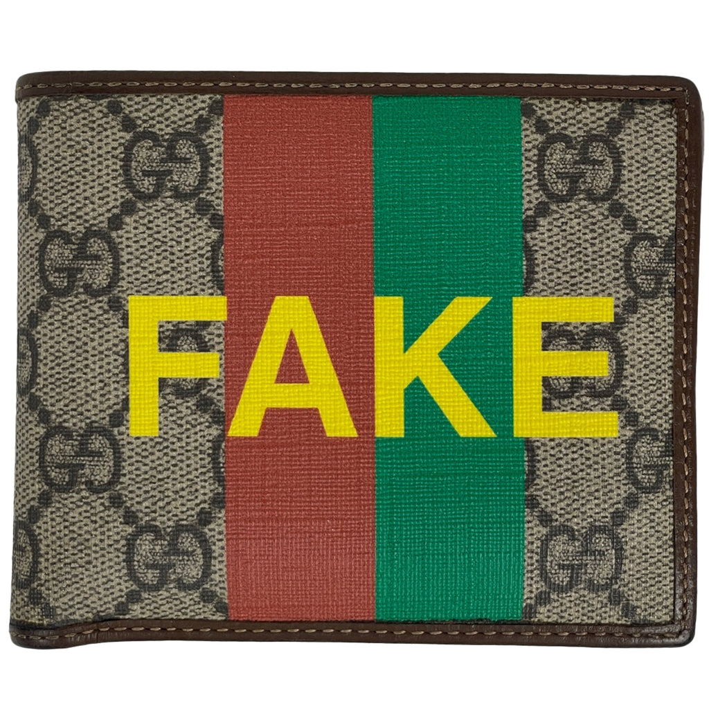 グッチ GG柄 二つ折り 財布 GGスプリーム FAKE/NOT 二つ折り財布 コーティングキャンバス ベージュ グリーン レッド 636167  レディース 【中古】 ラッピング可