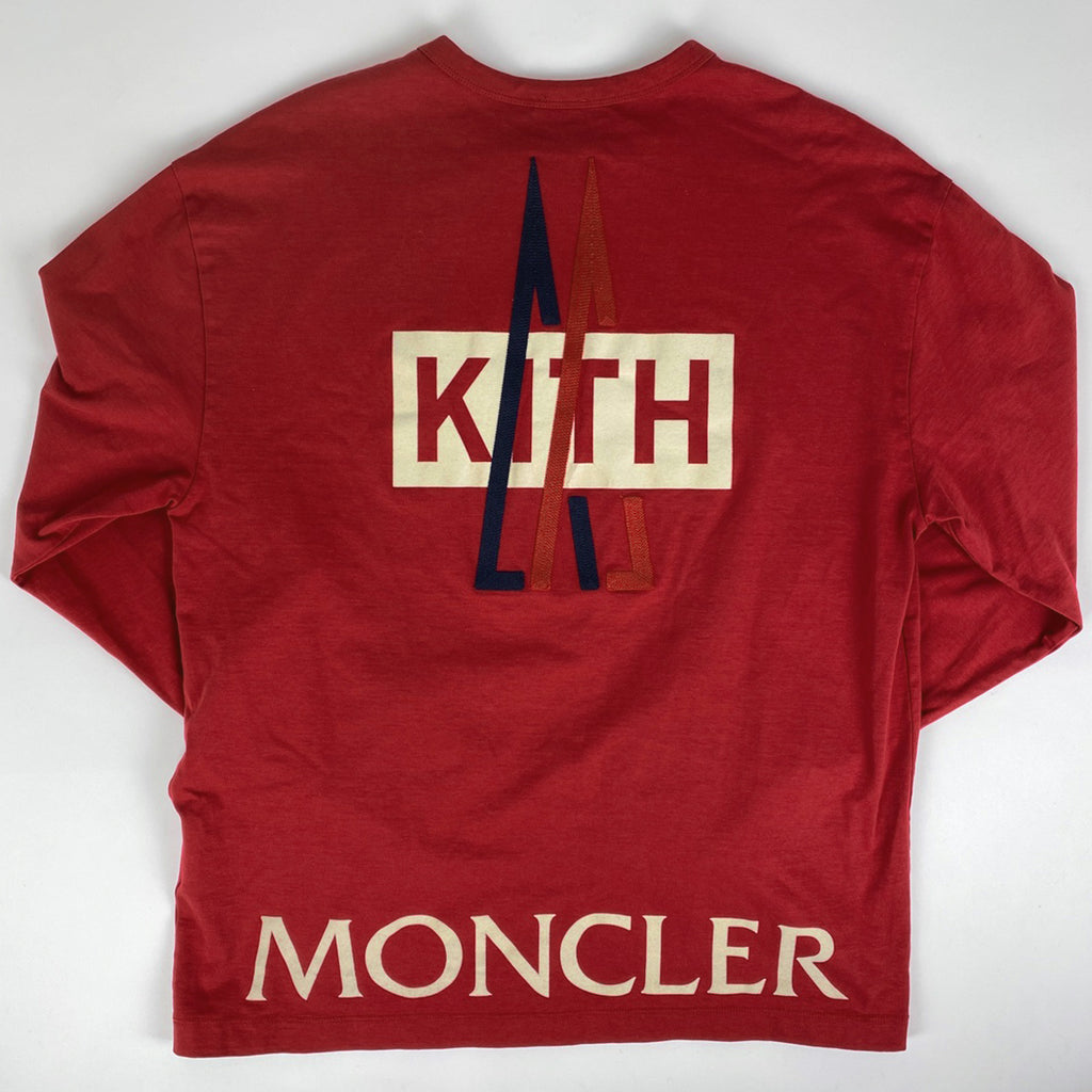 モンクレール フロッキーロゴプリント ロングTシャツ  キス コラボ  KITH トップス 長袖Ｔシャツ 綿 レッド メンズ 【中古】