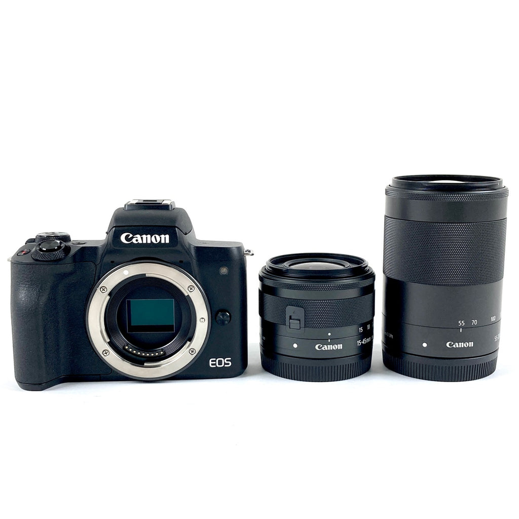 キヤノン Canon EOS Kiss M ダブルズームキット ブラック デジタル ミラーレス 一眼カメラ 【中古】