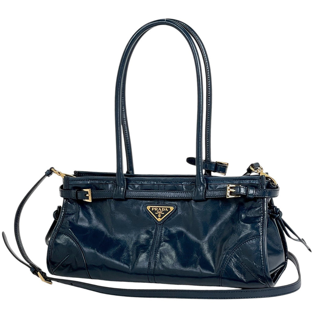プラダ ボニー ミディアム ハンドバッグ ロゴプレート 2WAY ショルダーバッグ ハンドバッグ レザー ブルー 1BA426 レディース 【中古】brbag